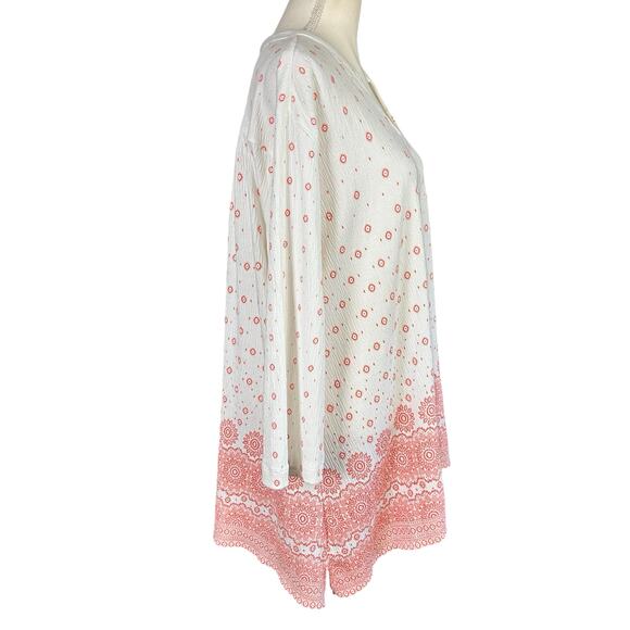 Blue Mountain Tunic Women Size 2X White Pink Gauzy Crinkled Geometric Casual Top - Picture 4 of 11